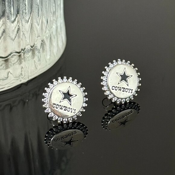 Cowboys Bling Earrings S925 Sterling Silver Handmade Ear Stud - Picture 2 of 5